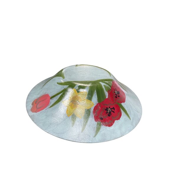 Vintage Hand-Painted frosted Floral Glass Serving fruit decorative Bowl SKU 9310 - Picture 10 of 12